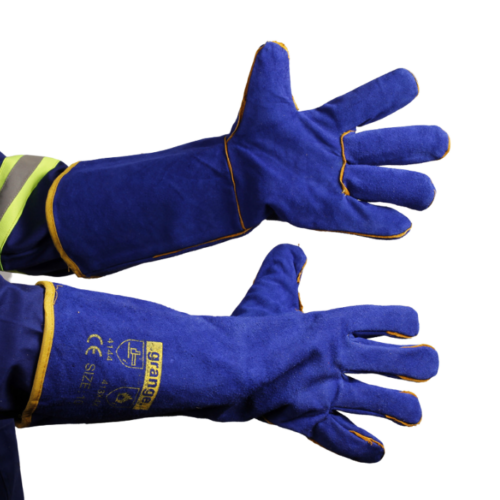 Blue lined leather glove image
